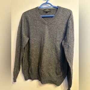 Vintage 100% Cashmere Sweater LG Cashmere by Chow Gray V-Neck Sweater Ptp20